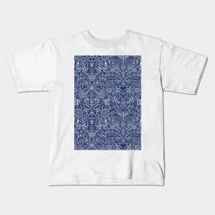 Detailed Floral Pattern in White on Navy Kids T-Shirt